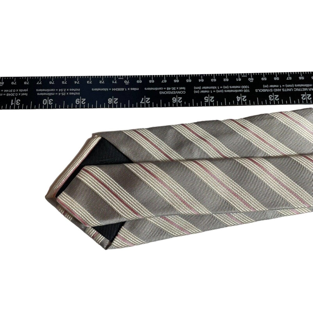 Moschino Mens Neck Tie Pink‎ White Gray Stripes - Picture 5 of 5